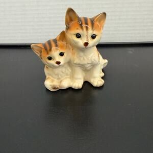 Vintage  Porcelain Stripped  Kittens 1556 Mark Orange Brn  4” Figurine